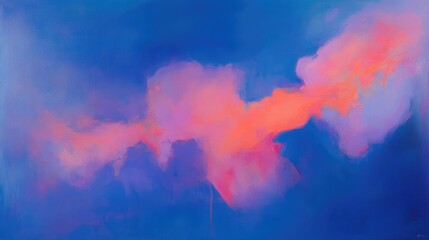 Wall Mural - Abstract artwork featuring soft pink and purple clouds against a blue background.