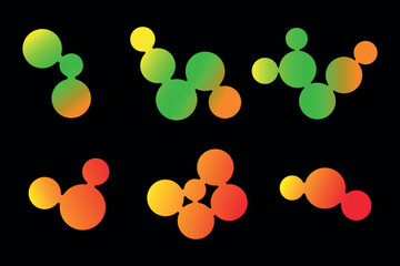 Set of bright gradient metaballs with abstract geometric shapes. Connected figures of liquid molecules. Isolated vector design element.