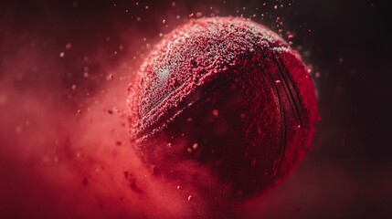 Red ball in motion, exploding red dust cloud.