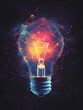 © Yevhen - Bright bulb radiates vibrant colors in a cosmic background showcasing the fusion of light with the universe, representing creativity and imagination in an abstract style