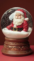 Wall Mural - Festive holiday foliage snow globe with Santa