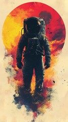 Wall Mural - Astronaut in a striking yellow and red background, showcasing space exploration art