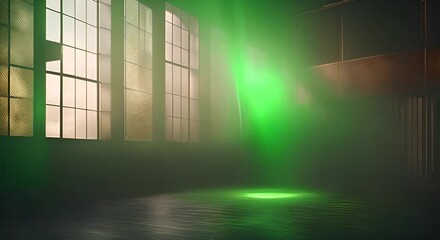 Wall Mural - Atmospheric Green Light with Hazy Effects in Dark Space 4K