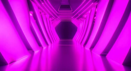 Wall Mural - Abstract Geometric Tunnel with Vivid Purple and Pink Lighting 4K