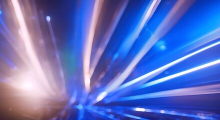 Wall Mural - Abstract Blue Light Streaks With Bokeh Effects in Motion 4K