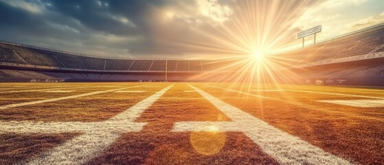 A football field with a sun shining on it