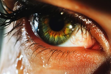 Close-up of a human eye showing vibrant colors and detail, capturing emotions and expressions in natural light