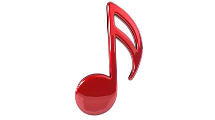 red 3d musical note icon illustration with a glossy finish, representing music, sound, and melody in