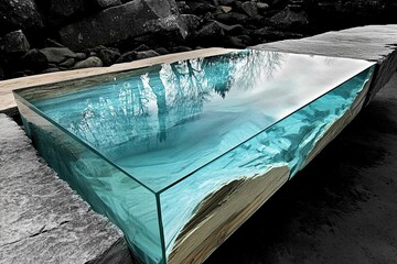 Poster - Elegant Epoxy Resin Table Harmonizing With Natures Beauty and Reflecting Tranquil Surroundings