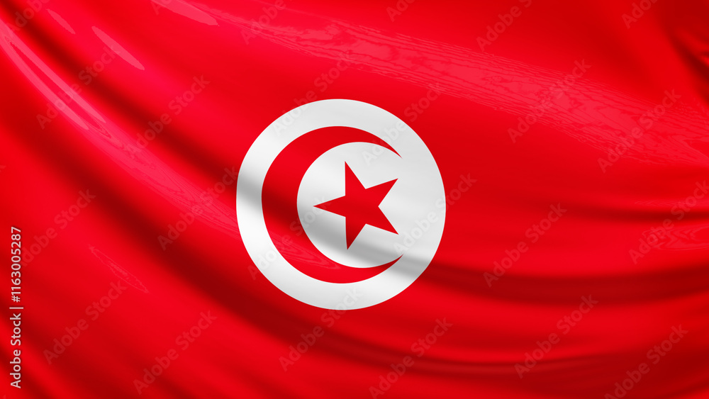 Tunisia Flag Picture Close up Shot Of Tunisian Nation Flag Africa 