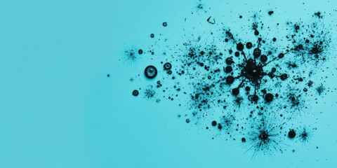 Wall Mural - an abstract black ink splatter art on a vibrant turquoise background that captivates the eye