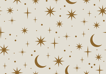 Wall Mural - seamless pattern with dream design stars, moon. golden celestial pattern. seamless pattern with cres