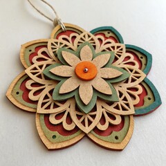 Wall Mural - Intricate Lasercut Ornament With Layered Floral Design and Vibrant Colors. Generative AI