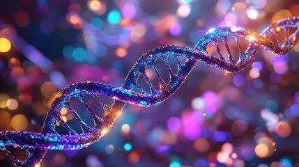 Wall Mural - a colorful representation of a dna double helix against a vibrant, blurred background.