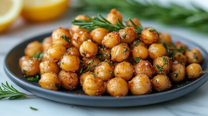 Wall Mural - Chickpea salad with fresh herbs and spices prepared in a well-lit kitchen setting