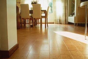 Sticker - Bright Dining Room Features Cork Flooring and Natural Light. Generative AI