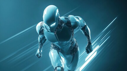 Futuristic Robot in Motion: A Digital Rendering of a High-Tech Cyborg Running at Incredible Speed