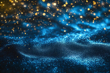 Wall Mural - abstract elegant, detailed blue glitter particles flow with shallow depth of field underwater. holid