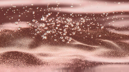 Wall Mural - Abstract elegant, detailed mocha colored, pastel brown glitter particles flow with shallow depth of field underwater. Holiday magic shimmering luxury background. Year color concept 2025