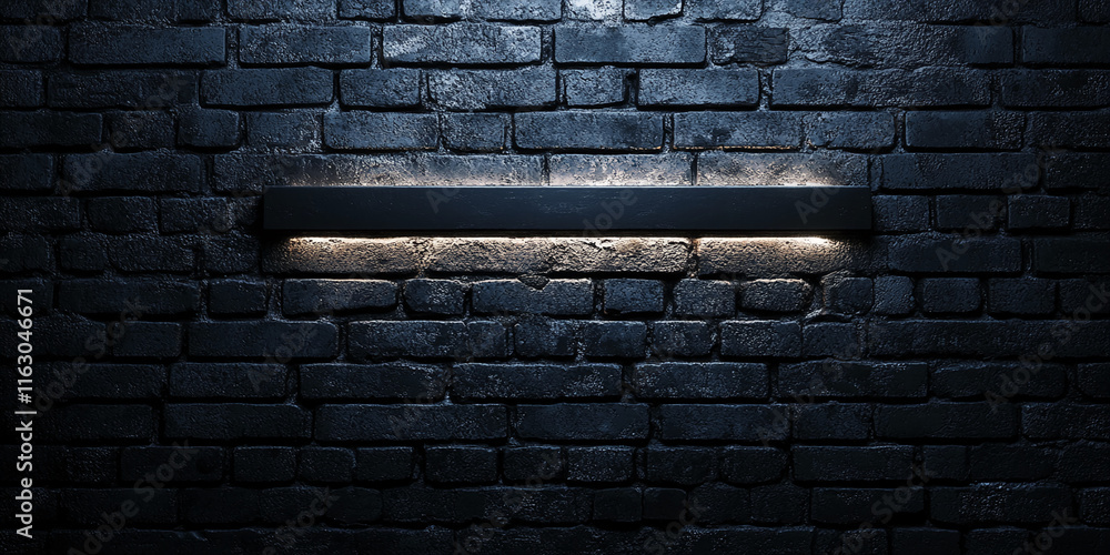 Dark textured brick wall with a single illuminated bar light creating a ...