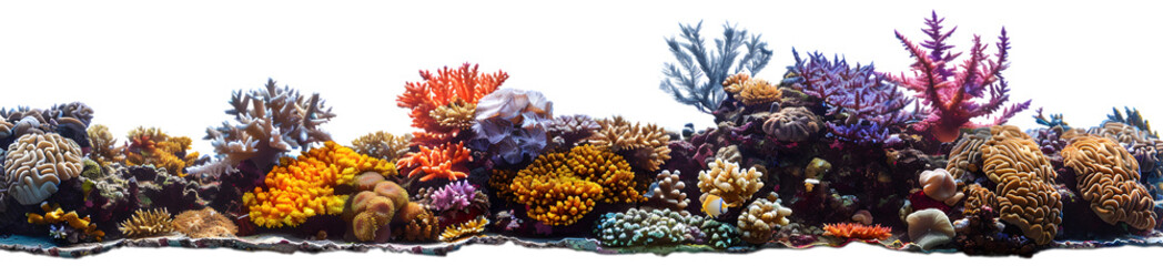 Wall Mural - Lush coral reef formations, isolated on white background 