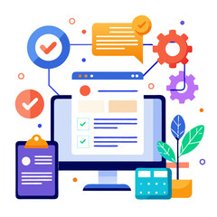 Effective web page programming concepts illustrated with colorful design elements and icons