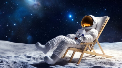 Wall Mural - astronaut relaxing under the stars on the lunar surface