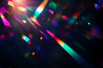 Wall Mural - beautiful iridescent light on black background, dark background with a prism light effect, glowing c