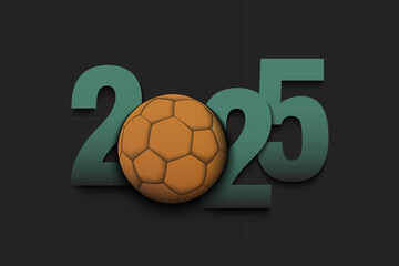 Wall Mural - New Year numbers 2025 and handball ball on an isolated background. Creative design pattern for greeting card, banner, poster, flyer, party invitation, calendar. Vector illustration