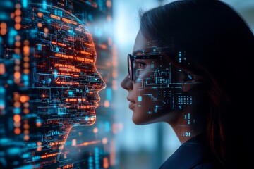 Wall Mural - profile image of an ai engineer with circuit background, futuristic style, and digital themes