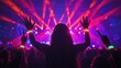 © LailaBee - Vibrant Concert Scene with Colorful Lights and Enthusiastic Crowd Wearing Glowing Bracelets at Night Music Festival