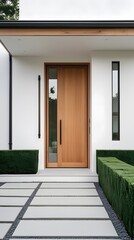 modern wooden door at main entrance of house