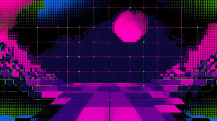 Poster - abstract geometric background design elements in 80s, 90s, y2k, 2000s lo-fi retro 8-bit pixel retro 