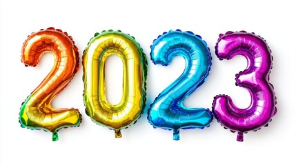 Wall Mural - Vibrant inflatable balloons shaped as the number 2025 against a white background