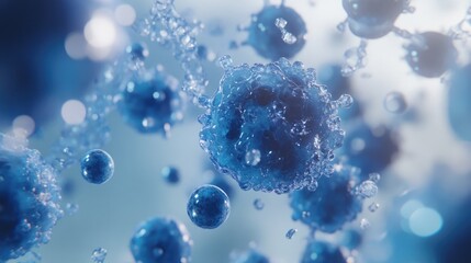 Wall Mural - abstract representation of microscopic organisms in a blue, watery environment.