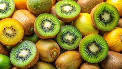 Close-up view of assorted fresh and juicy green and yellow kiwifruit as background, kiwi, fruit, close-up, fresh, juicy, green