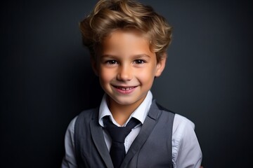 Portrait of a cute little boy in a suit. Studio shot.