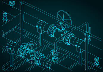 Natural gas metering skid close-up isometric illustration