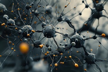 Fototapete - Exploring the intricate connections of neurons in a vibrant neural network under glowing lights