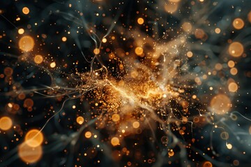 Fototapete - Exploration of abstract cosmic energy with glowing particles and vibrant light trails against a dark background