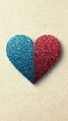 Wall Mural - A vibrant heart shape created from blue and red glitter, symbolizing love and creativity against a neutral background.