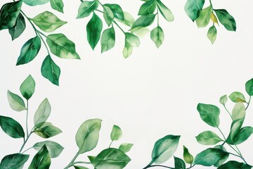Poster - Lush green leaves painted with watercolors create a serene atmosphere perfect for nature-inspired decor and artistic expression
