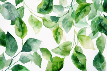 Poster - Lush green leaves painted with watercolors create a serene atmosphere perfect for nature-inspired decor and artistic expression