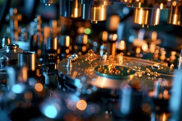 Fototapete - Advanced laboratory equipment conducting precision experiments with vibrant light effects in a high-tech research facility
