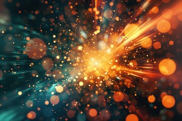 Aufkleber - Colorful burst of light with vibrant bokeh effects created by sparkles and shimmer against a dark background