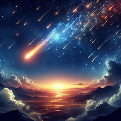 Wall Mural - Shooting Stars A shooting star streaking across the night sky wi