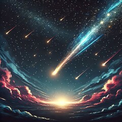 Wall Mural - Shooting Stars A shooting star streaking across the night sky wi