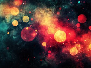 An artistic bokeh-inspired texture of glowing orbs in warm tones of orange, red, and pink, layered over a smooth dark gradient background with shimmering highlights creating depth. 