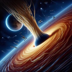 Wall Mural - Spaghettification A spacecraft or planet being stretched and tor