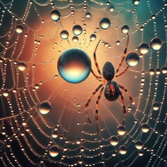 spider web dew drop detail present the view of a dew drop on a s